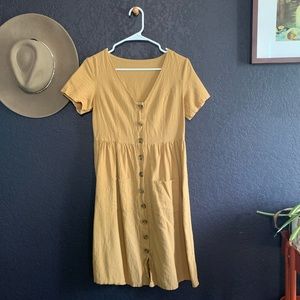 Button Down Mustard Dress with pockets